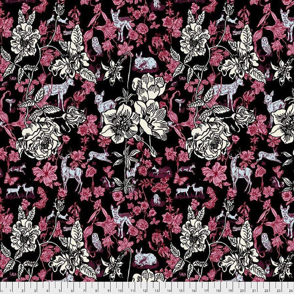 Fabric Free Spirit Woodland Walk by Nathalie Lete - Fawn in Flowers in Black