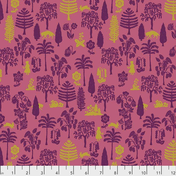Fabric Free Spirit Woodland Walk by Nathalie Lete - Nearby Wolf in Coral