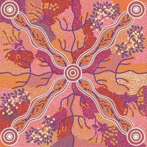 Fabric M&S Textiles Aboriginal Designs - Yuendumu Bush Tomato in Rust by Audrey Martin Napanangka